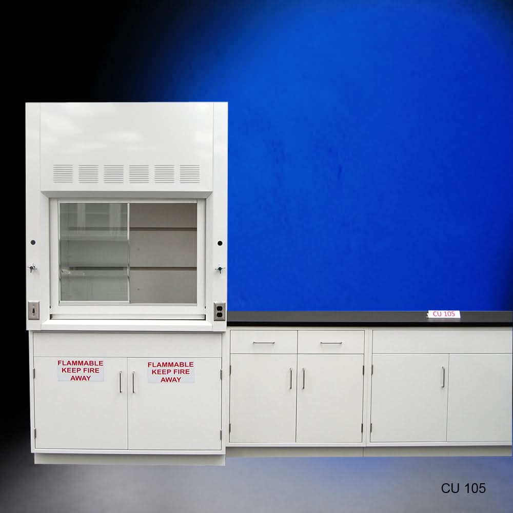 4′ Fisher American Fume Hood w/ Flammable Storage & 10′ Cabinets