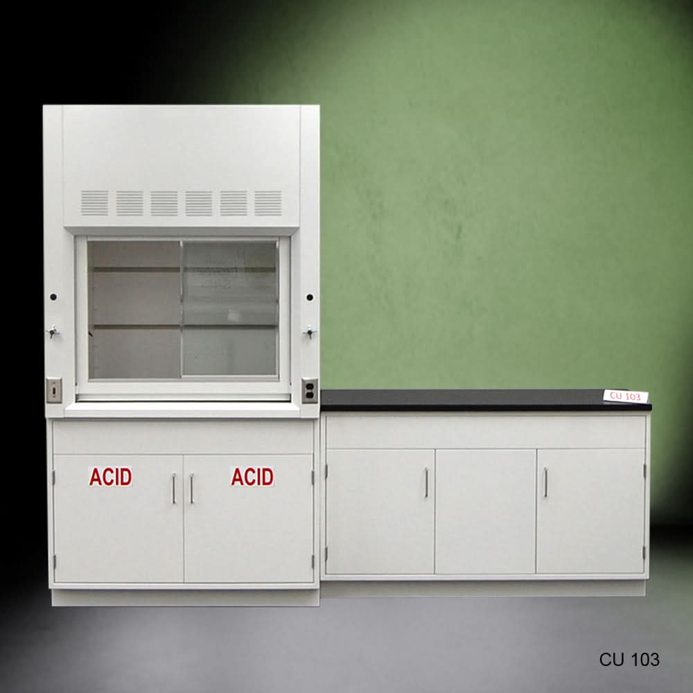 4′ Fisher American Fume Hood w/ 5′ Cabinets