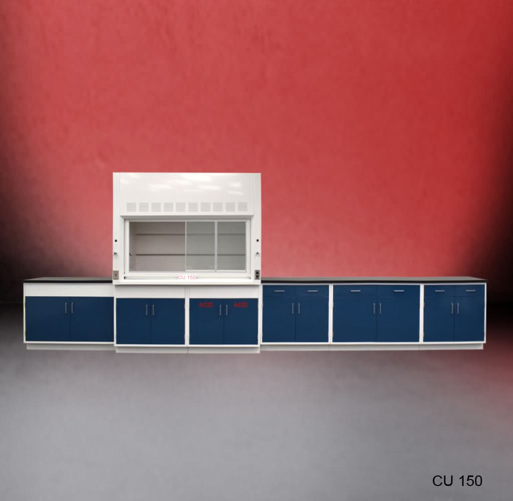 6′ Fisher American Fume Hood w/ ACID & General Storage & 14′ Laboratory Cabinet Group