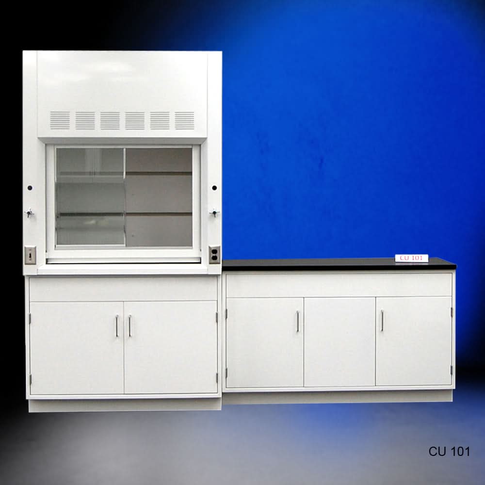 4′ Fisher American Fume Hood w/ General Storage & 5′ Cabinet Group