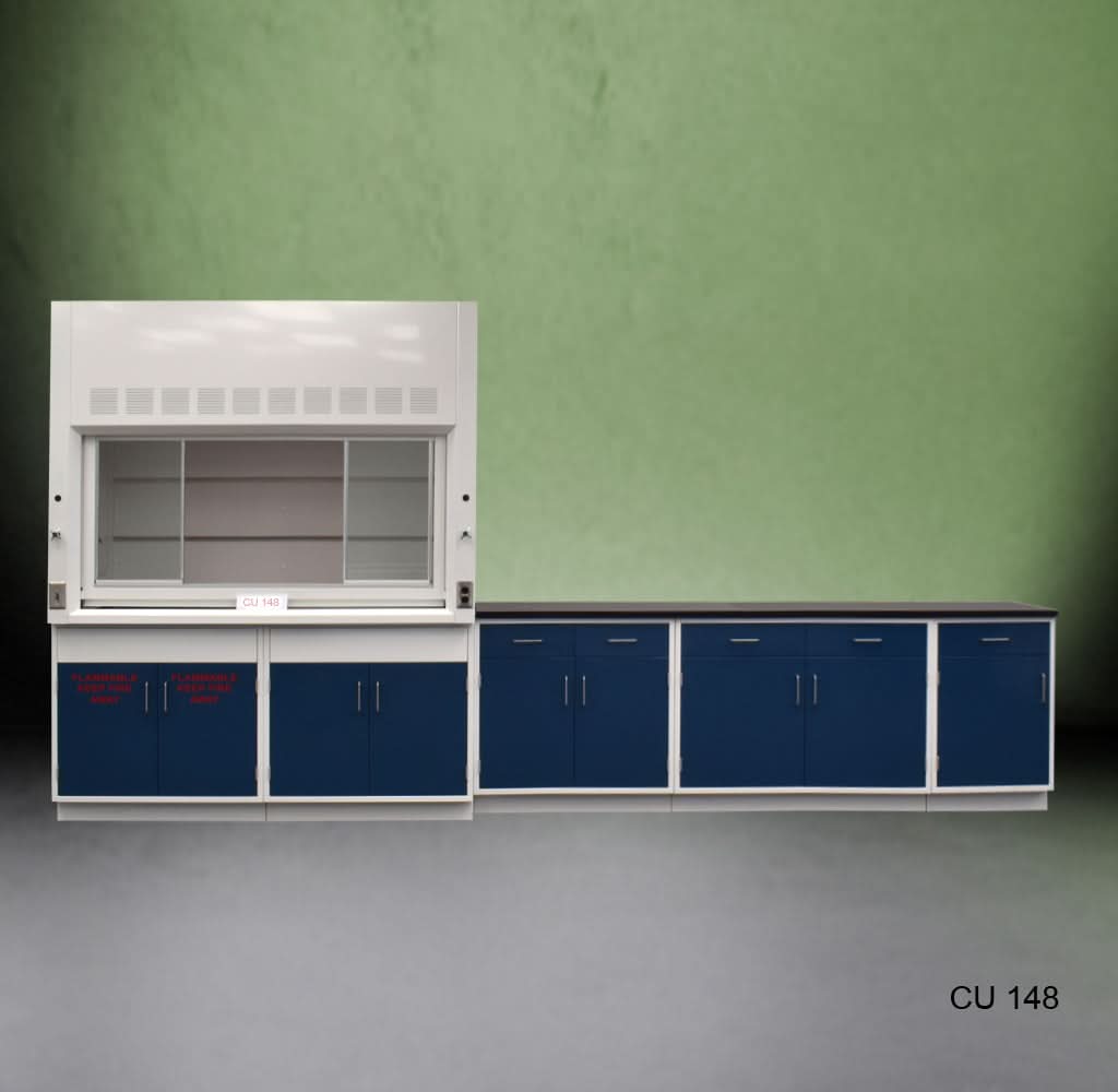 6′ Fisher American Fume Hood w/ Flammable Storage 9′ Laboratory Cabinets