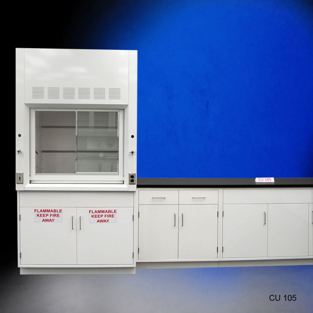 4′ Fisher American Fume Hood w/ Flammable Storage & 10′ Cabinets