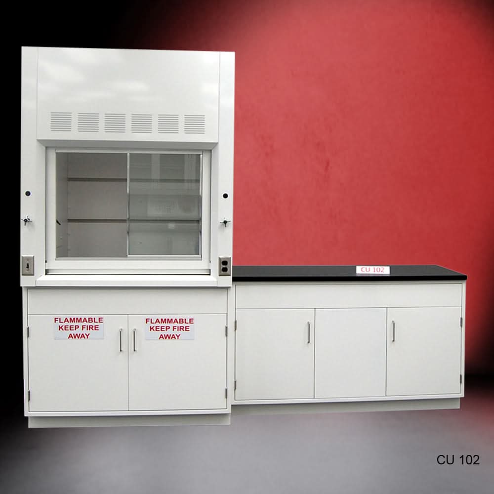 4′ Fisher American Fume Hood w/ Flammable Storage & 5′ Cabinets