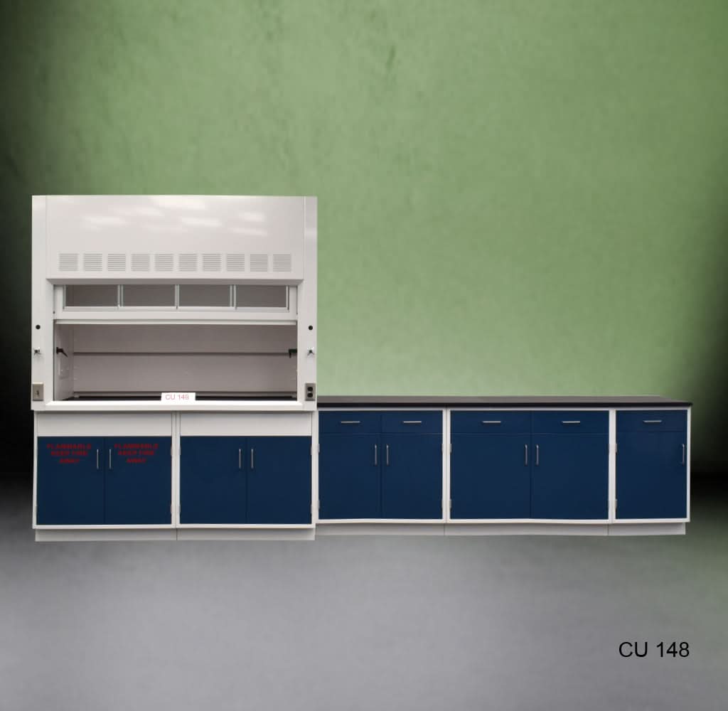6′ Fisher American Fume Hood w/ Flammable Storage 9′ Laboratory Cabinets