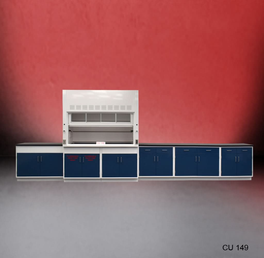 6′ Fisher American Fume Hood w/ General Storage & 14′ Laboratory Cabinet Group