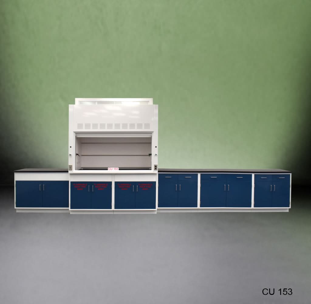 6′ Fisher American Fume Hood w/ Flammable Storage & 14′ Laboratory Cabinets