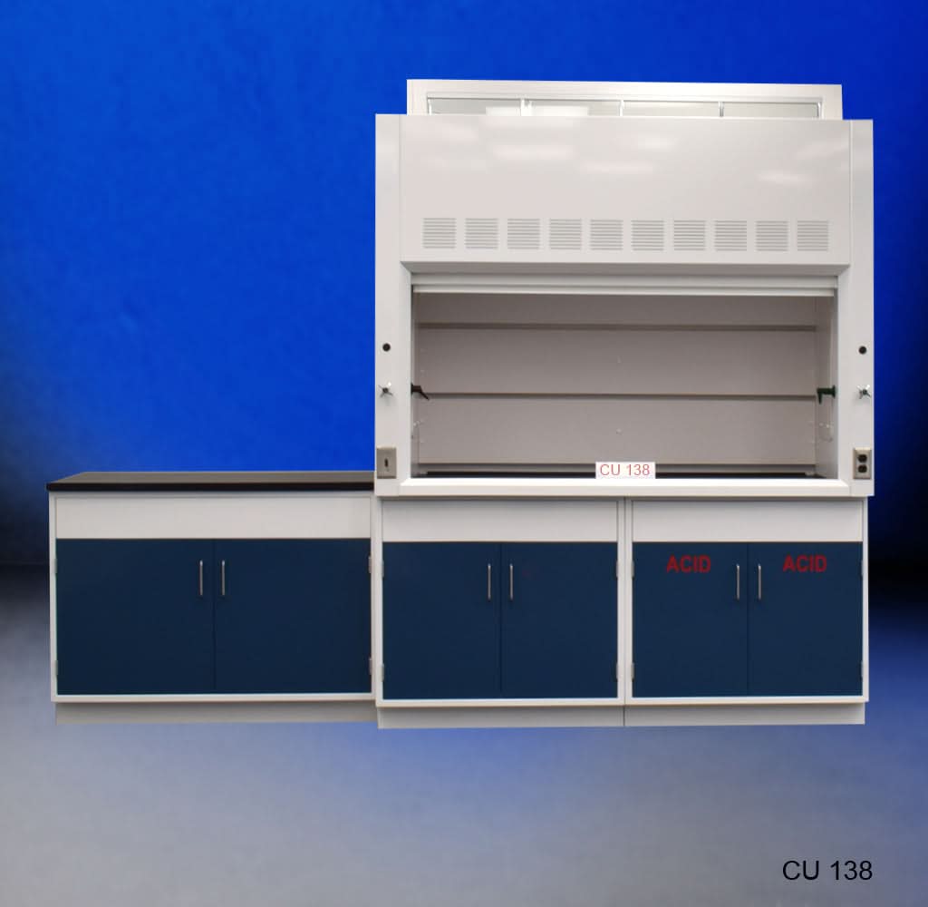 6′ Fisher American Fume Hood w/ Acid Storage & 4′ Sink Cabinet