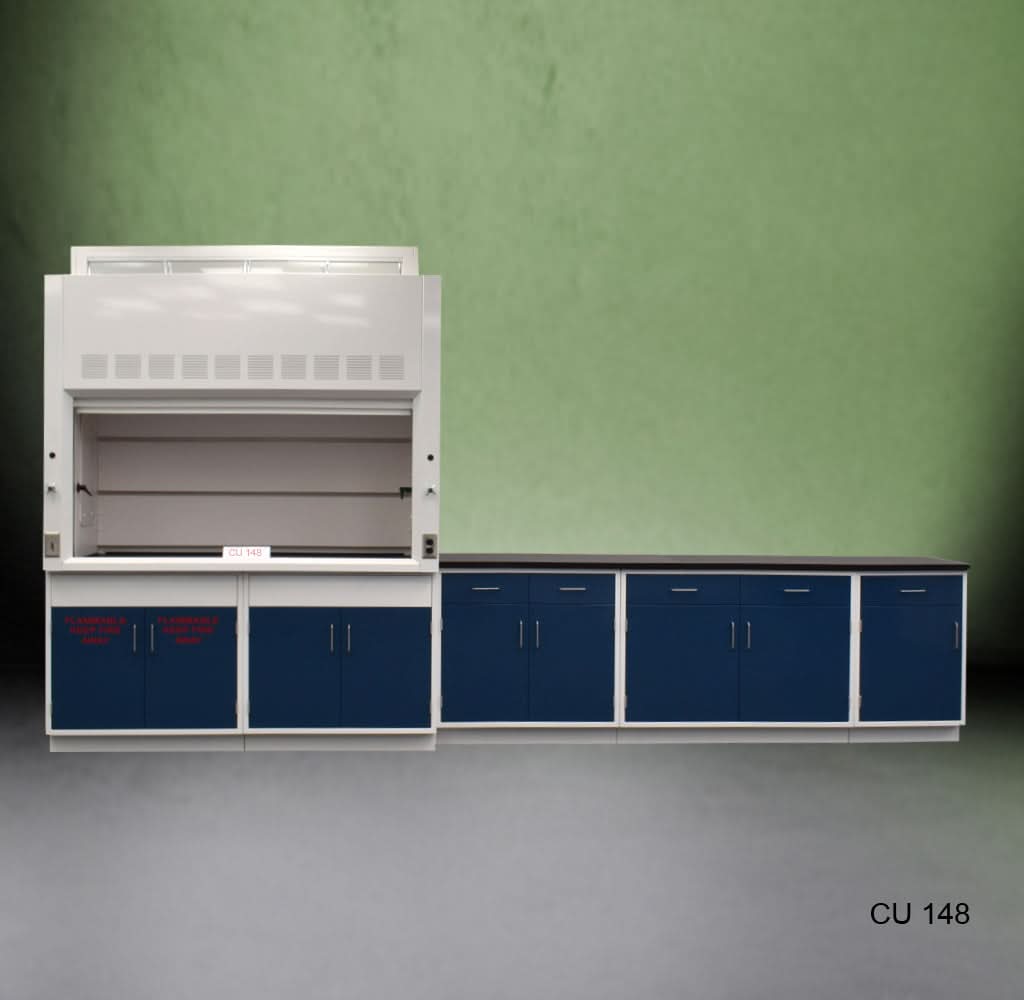 6′ Fisher American Fume Hood w/ Flammable Storage 9′ Laboratory Cabinets
