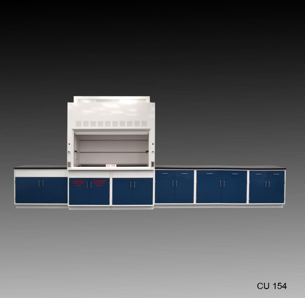 6′ Fisher American Fume Hood w/ Flammable Storage & 14′ Cabinet Group