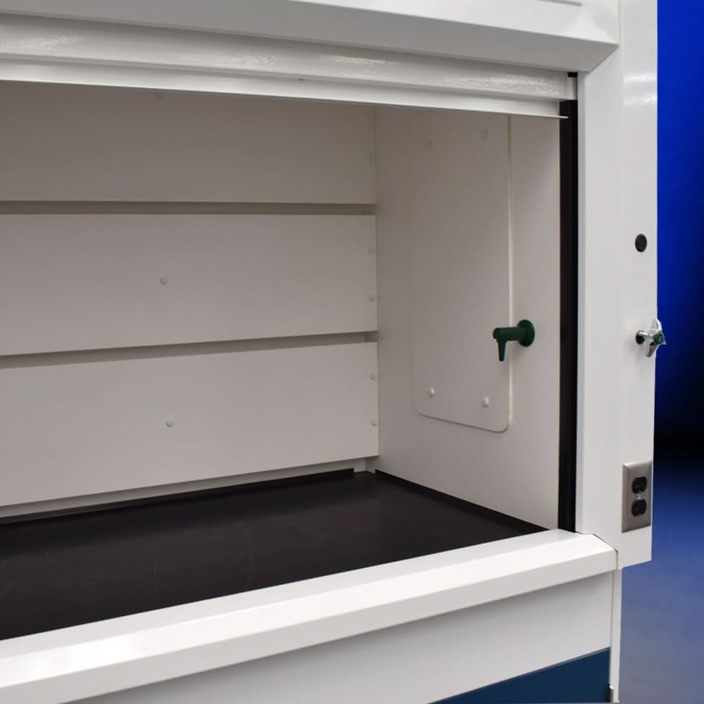 4′ Fisher American Fume Hood w/ Acid & General Storage & 14′ Laboratory Cabinets