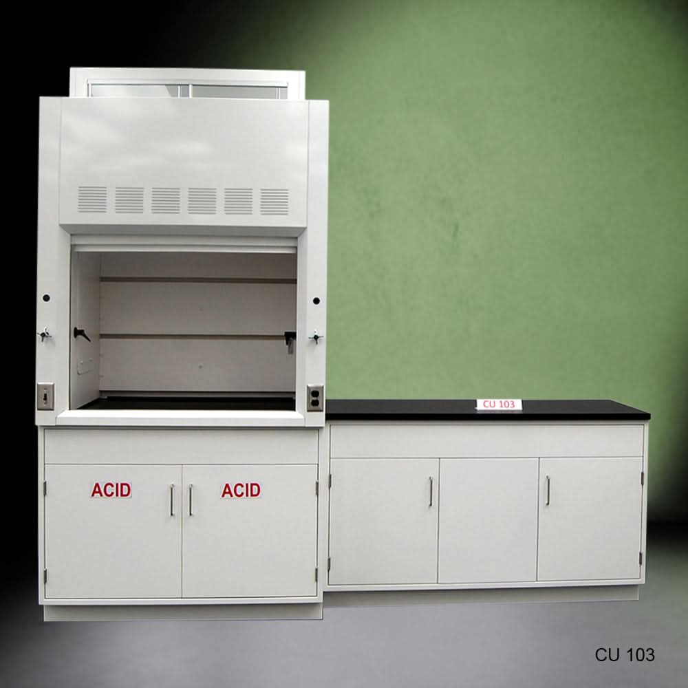 4′ Fisher American Fume Hood w/ 5′ Cabinets