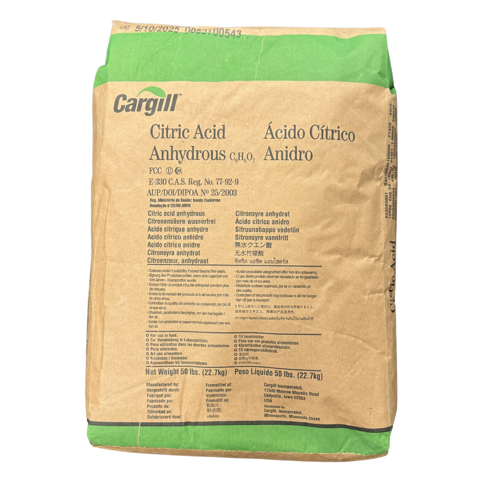 Citric Acid 97% USA - High Purity - Anhydrous FCC, USP, Kosher