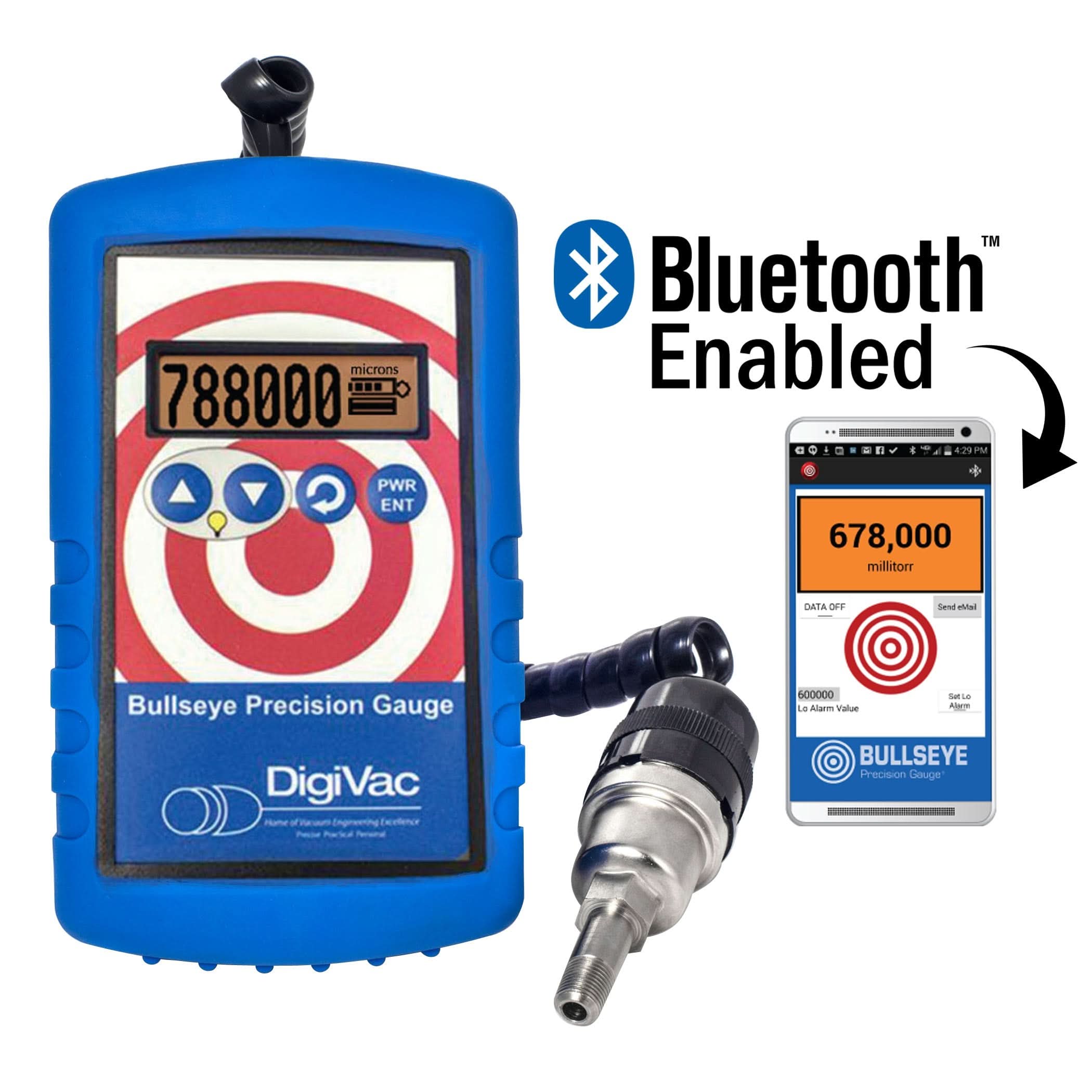 DigiVac Bullseye Precision Gauge with Bluetooth | Wireless Vacuum Gauge NPT, KF25