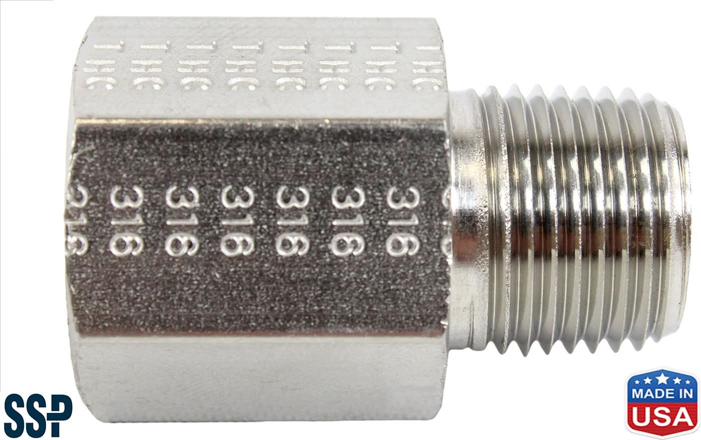 Pipe Reducing Adapter, 1/2-14 FNPT x 3/8-18 MNPT, 316 SS