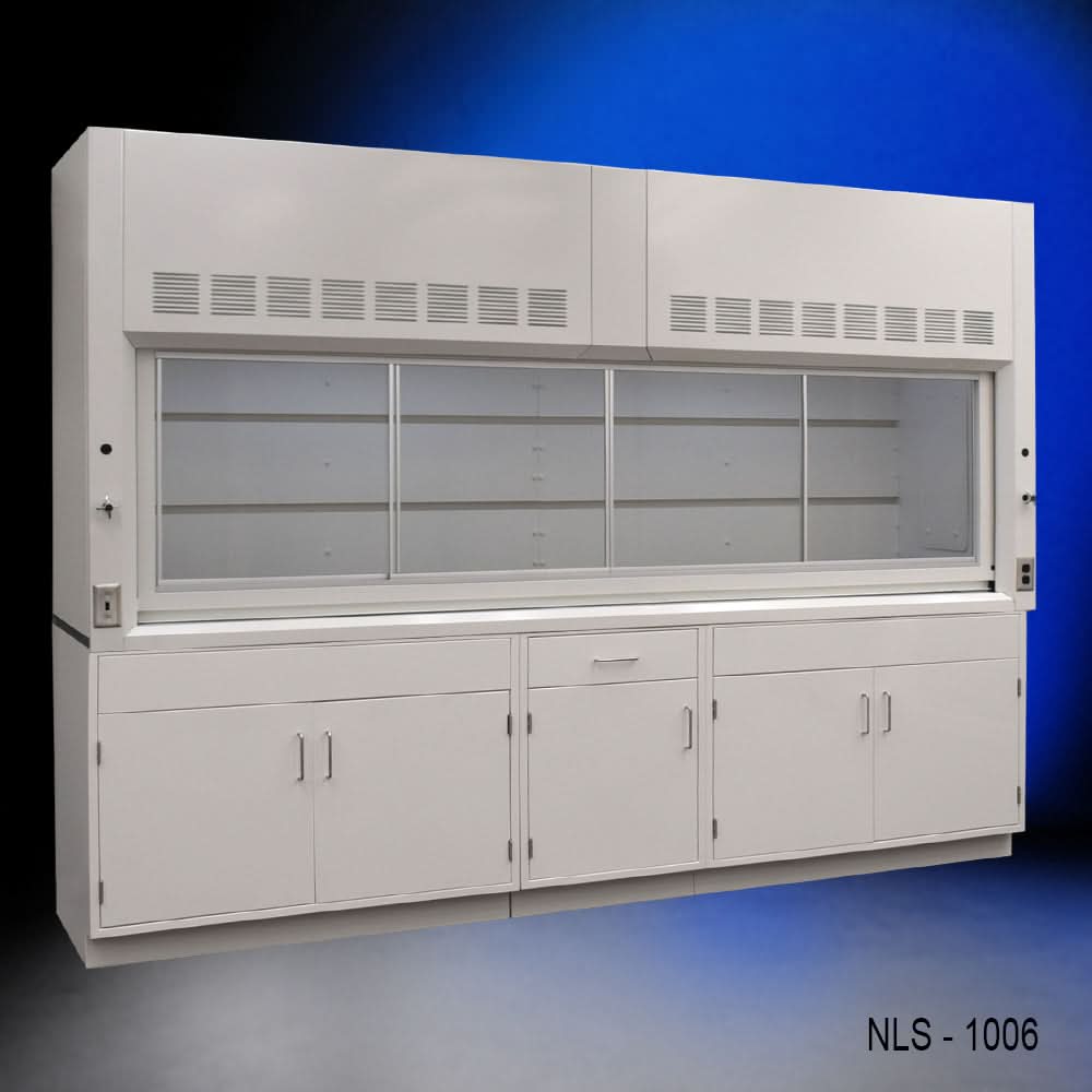 10′ Fisher American Fume Hood w/ General Storage Cabinets