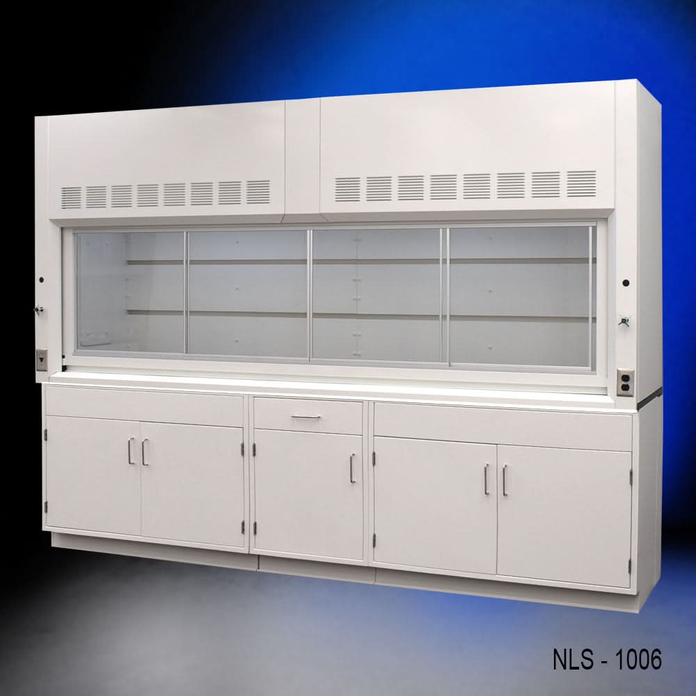 10′ Fisher American Fume Hood w/ General Storage Cabinets