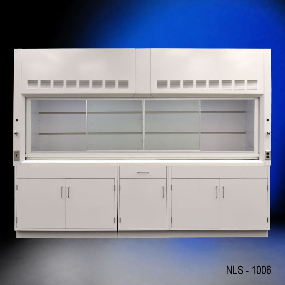 10′ Fisher American Fume Hood w/ General Storage Cabinets