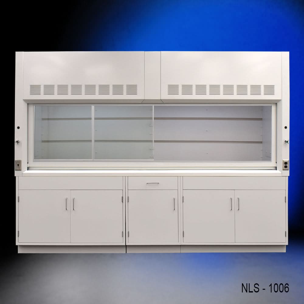 10′ Fisher American Fume Hood w/ General Storage Cabinets