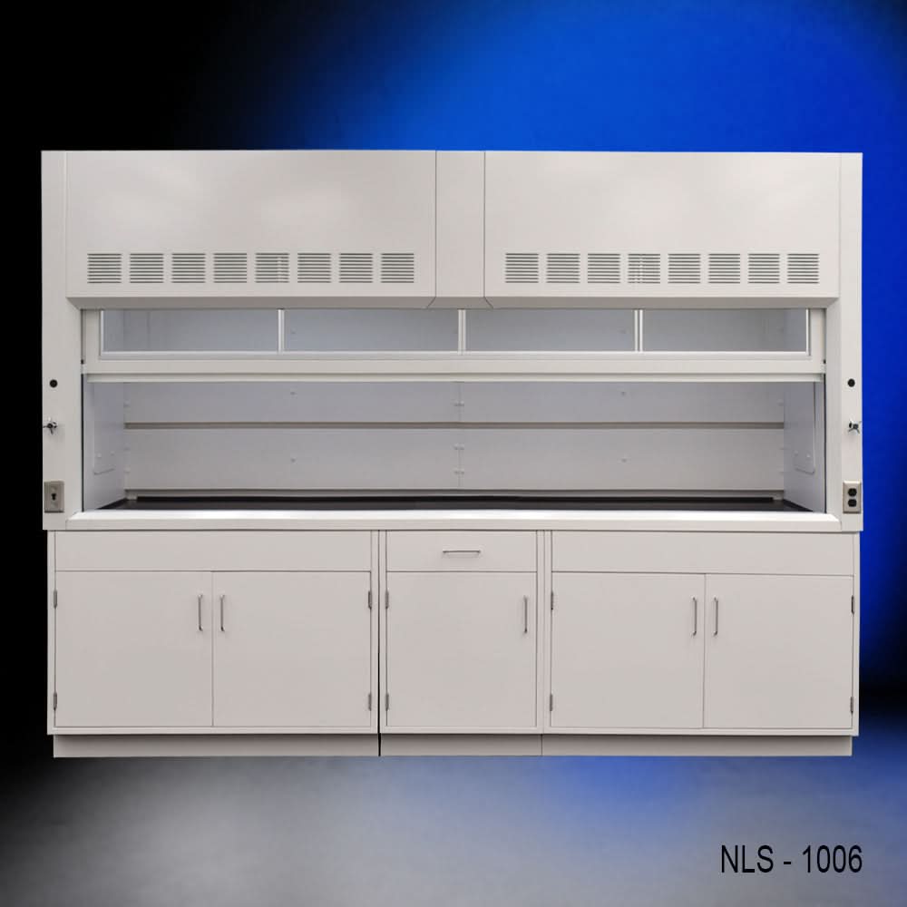 10′ Fisher American Fume Hood w/ General Storage Cabinets