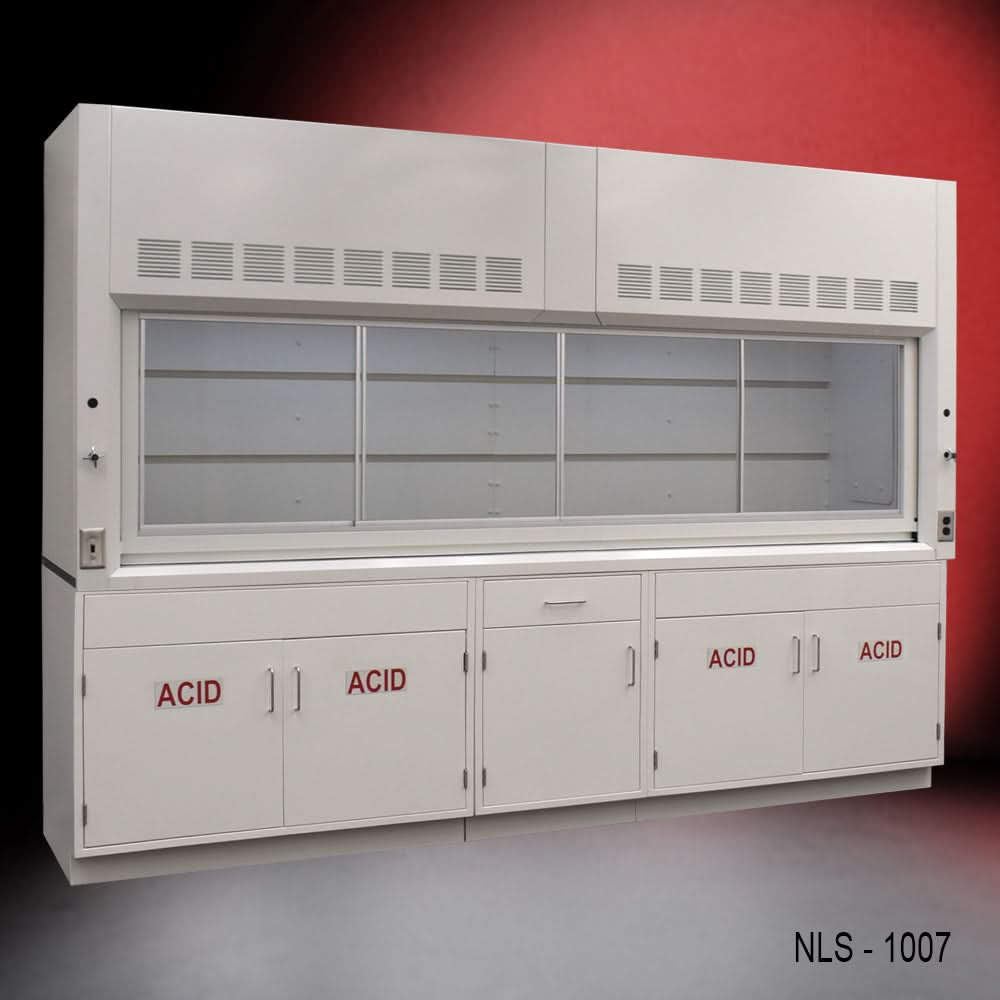 10′ Fisher American Fume Hood w/ ACID Storage Cabinets