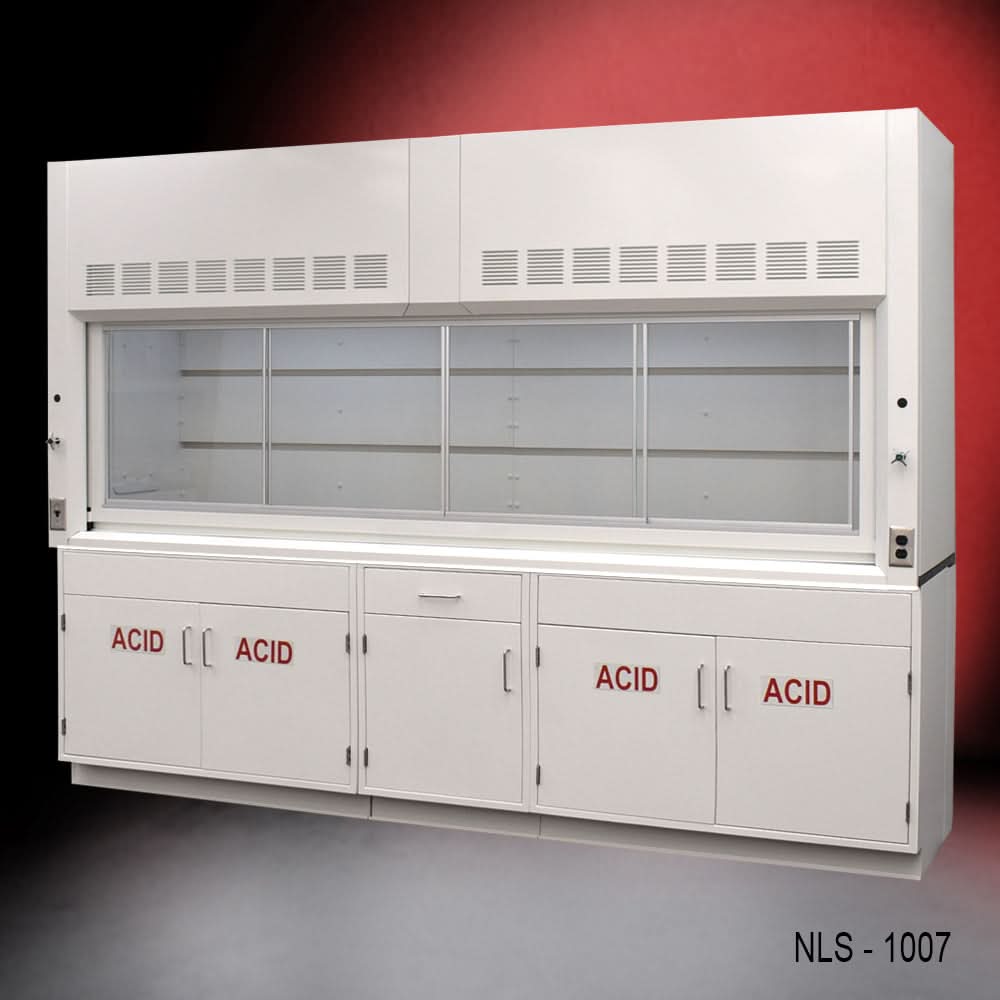 10′ Fisher American Fume Hood w/ ACID Storage Cabinets