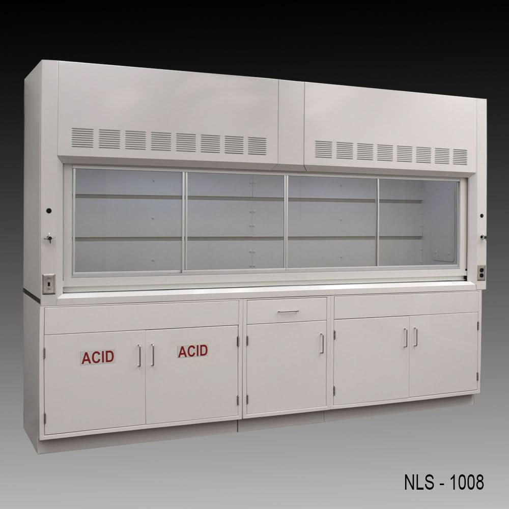 10′ Fisher American Fume Hood w/ ACID & General Storage Cabinets