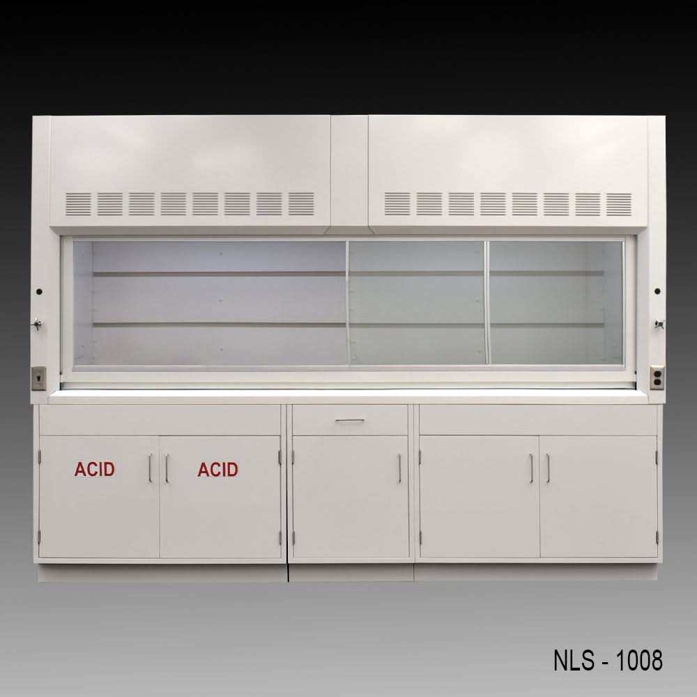 10′ Fisher American Fume Hood w/ ACID & General Storage Cabinets