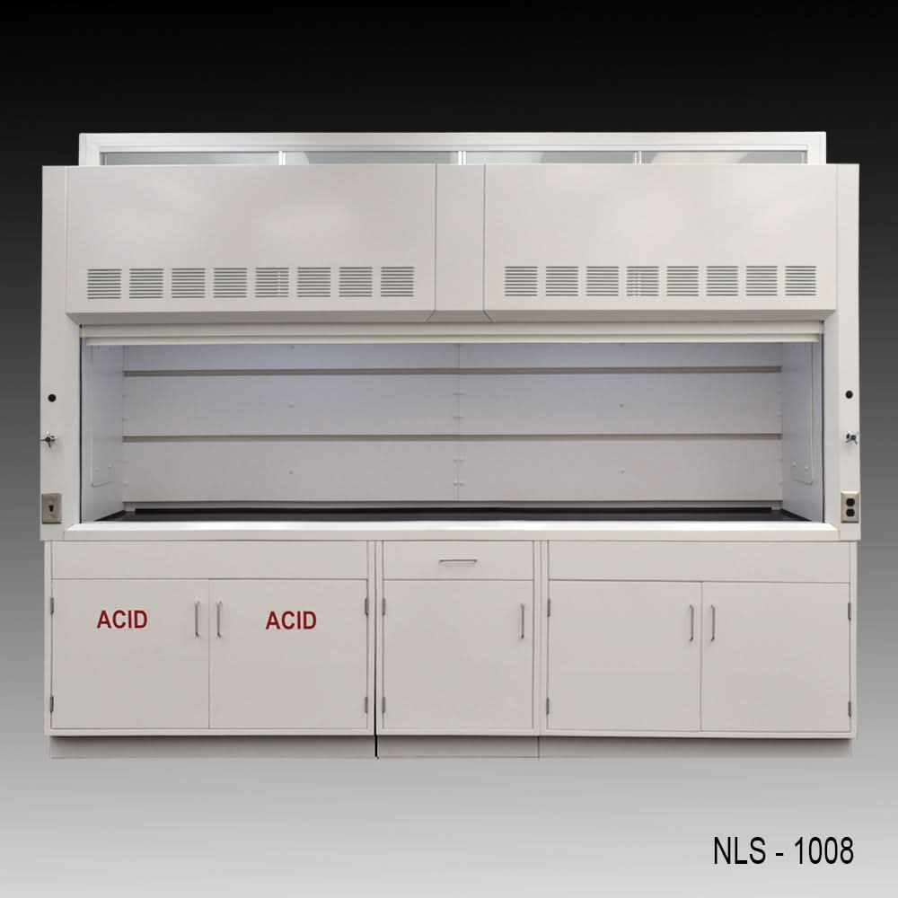 10′ Fisher American Fume Hood w/ ACID & General Storage Cabinets
