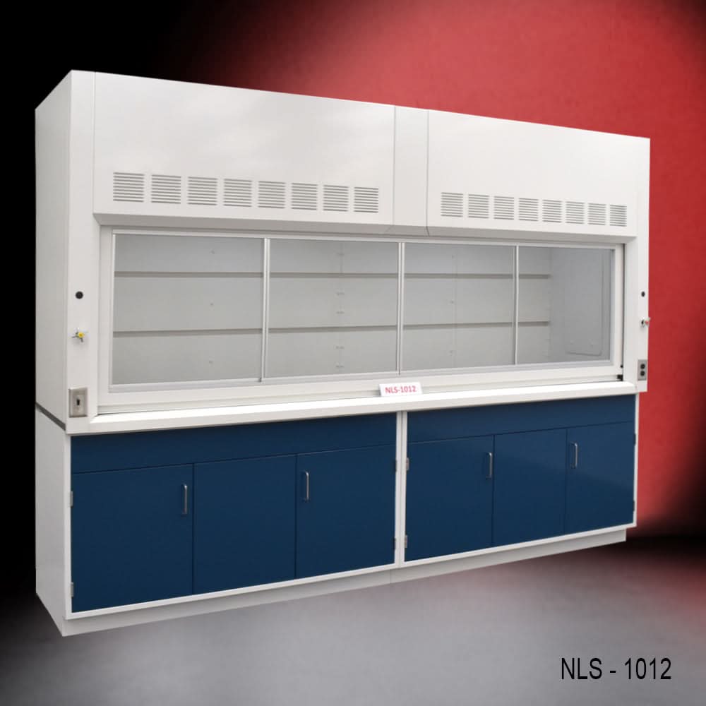 10′ Fisher American Fume Hood w/ Blue General Storage Cabinets
