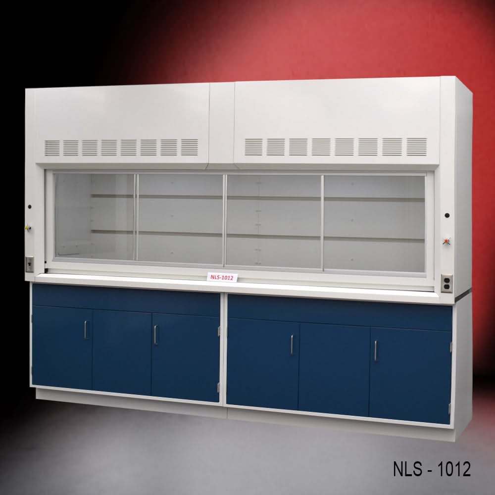 10′ Fisher American Fume Hood w/ Blue General Storage Cabinets