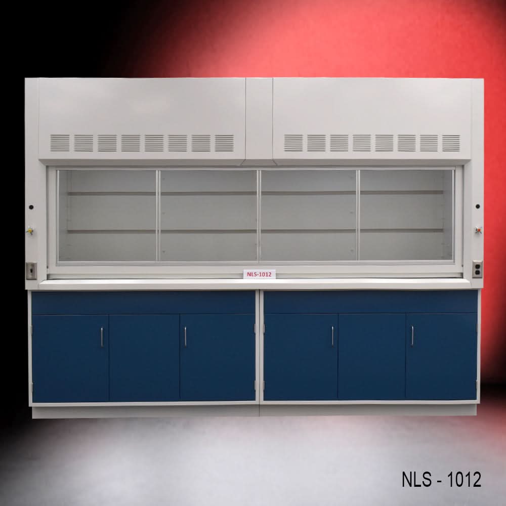 10′ Fisher American Fume Hood w/ Blue General Storage Cabinets