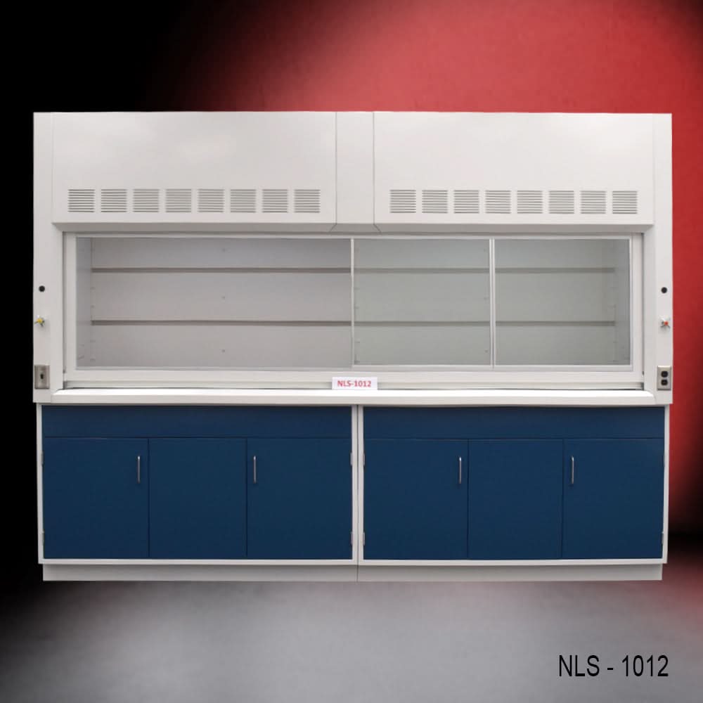 10′ Fisher American Fume Hood w/ Blue General Storage Cabinets
