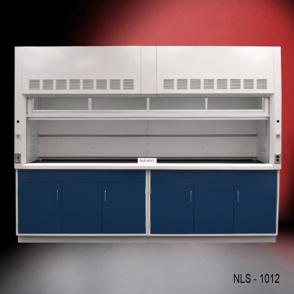 10′ Fisher American Fume Hood w/ Blue General Storage Cabinets