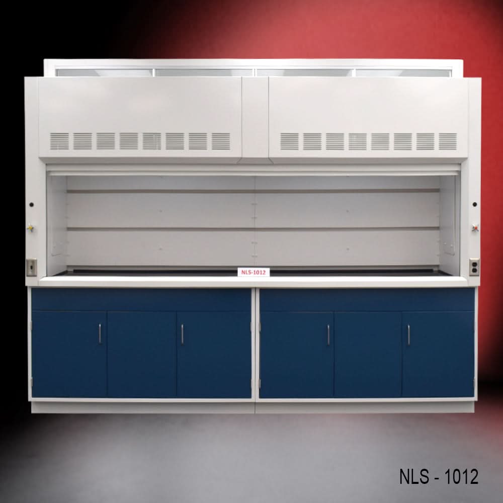 10′ Fisher American Fume Hood w/ Blue General Storage Cabinets