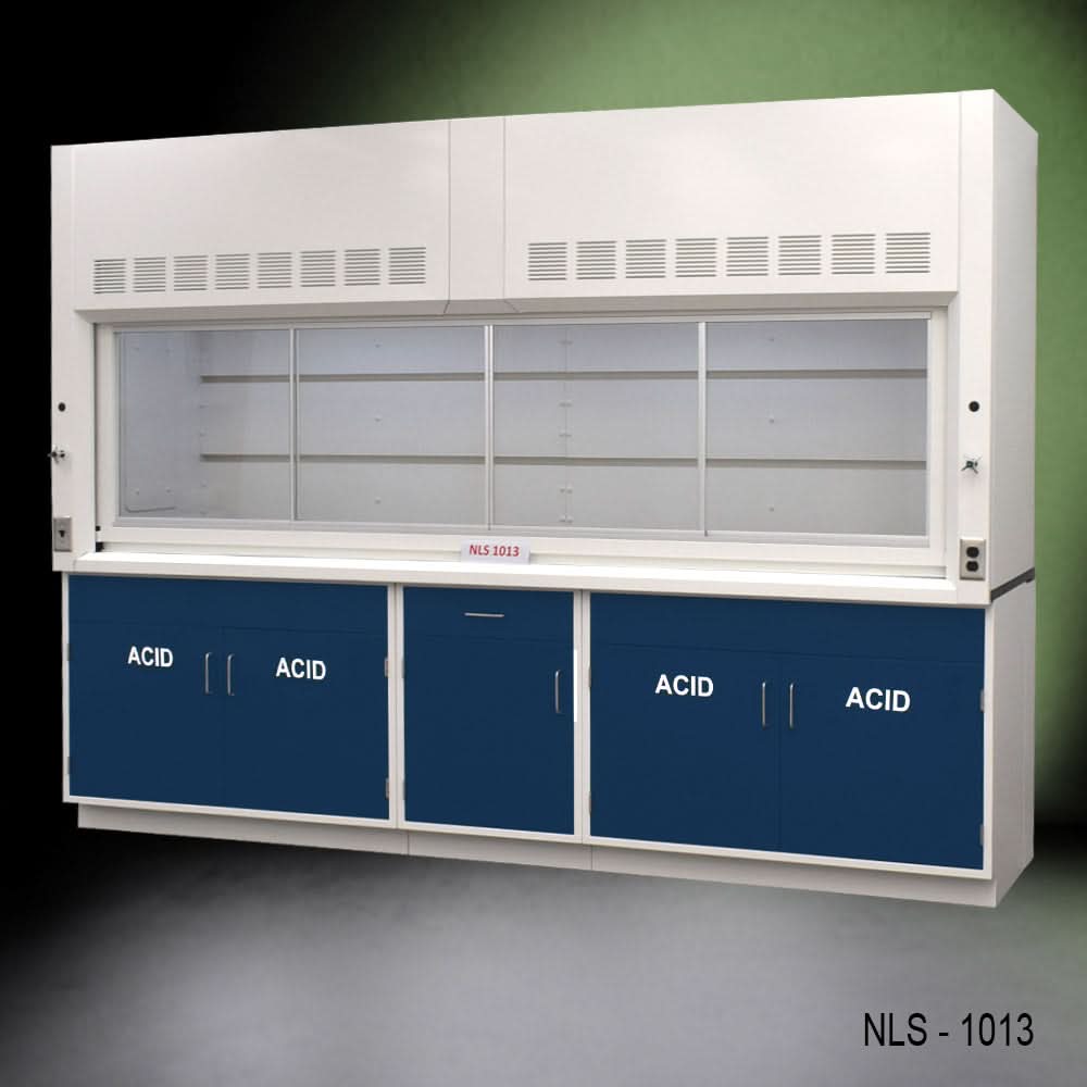 10′ Fisher American Fume Hood w/ Blue ACID Storage Cabinets