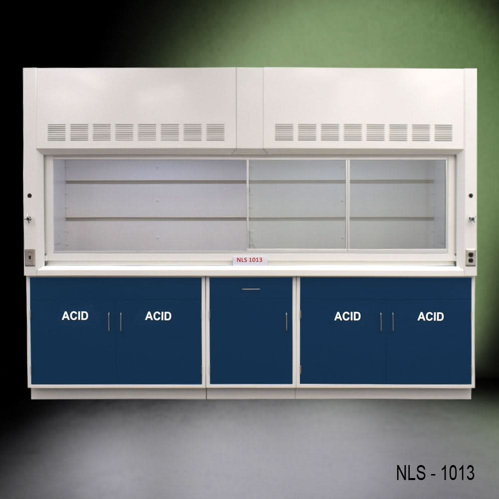 10′ Fisher American Fume Hood w/ Blue ACID Storage Cabinets