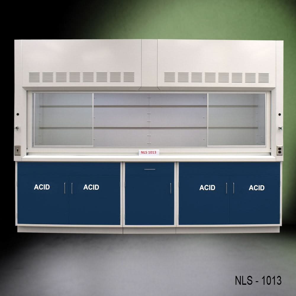 10′ Fisher American Fume Hood w/ Blue ACID Storage Cabinets