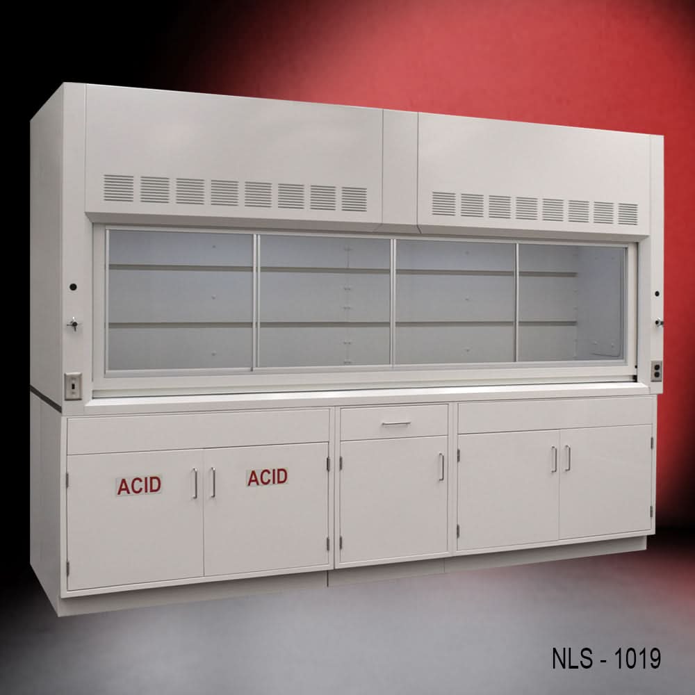 10′ x 48″ Fisher American Fume Hood w/ ACID & General Storage Cabinets