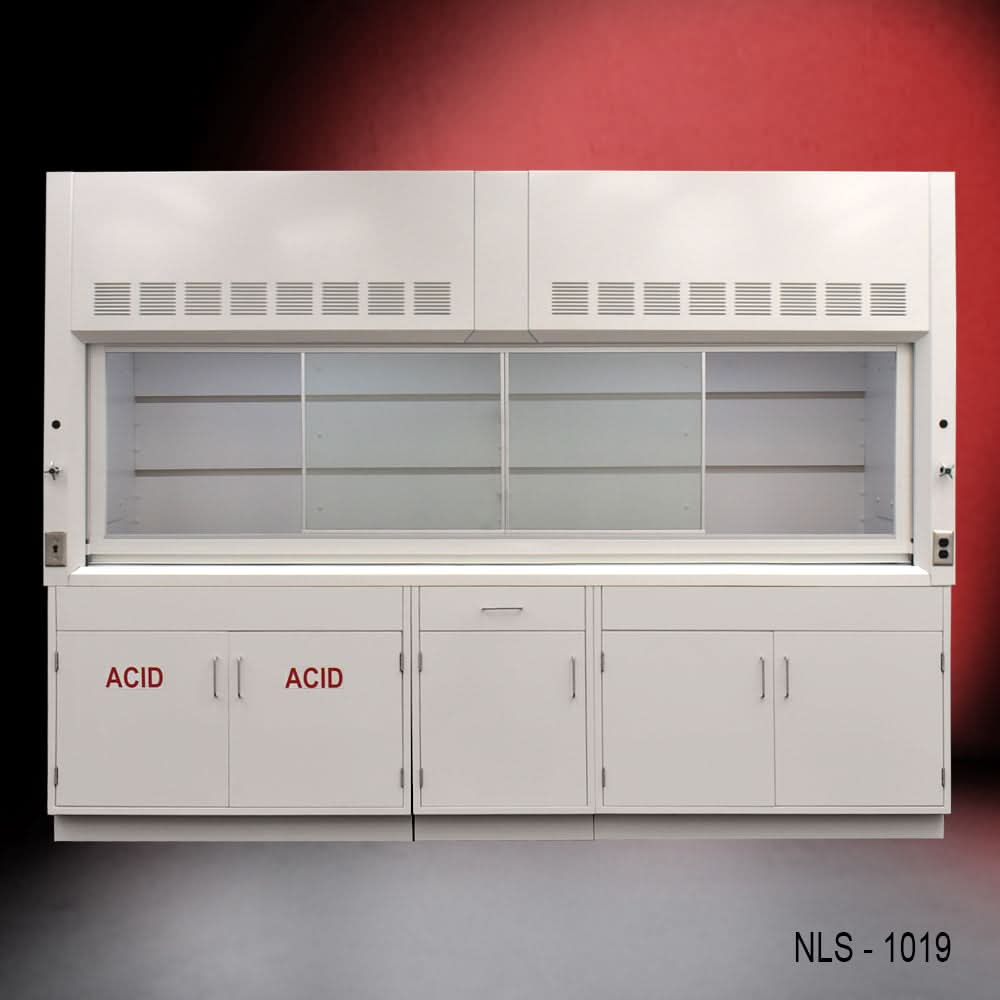 10′ x 48″ Fisher American Fume Hood w/ ACID & General Storage Cabinets
