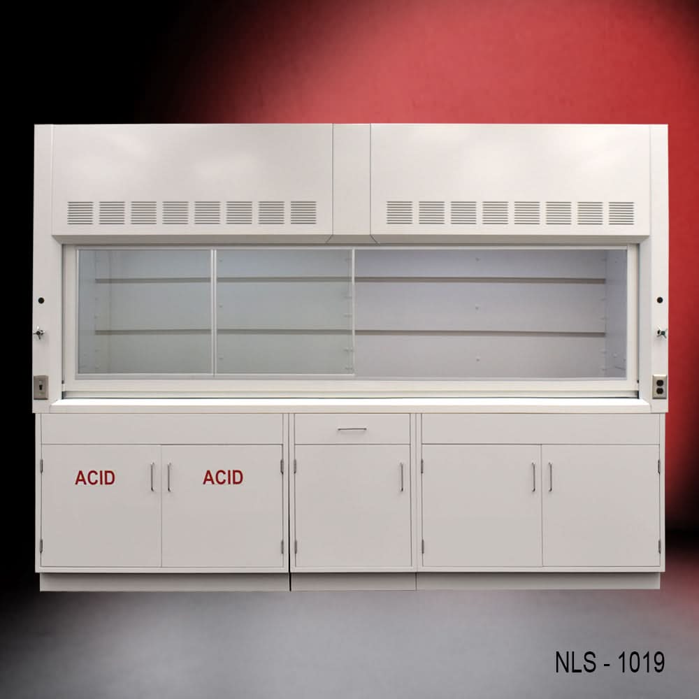 10′ x 48″ Fisher American Fume Hood w/ ACID & General Storage Cabinets