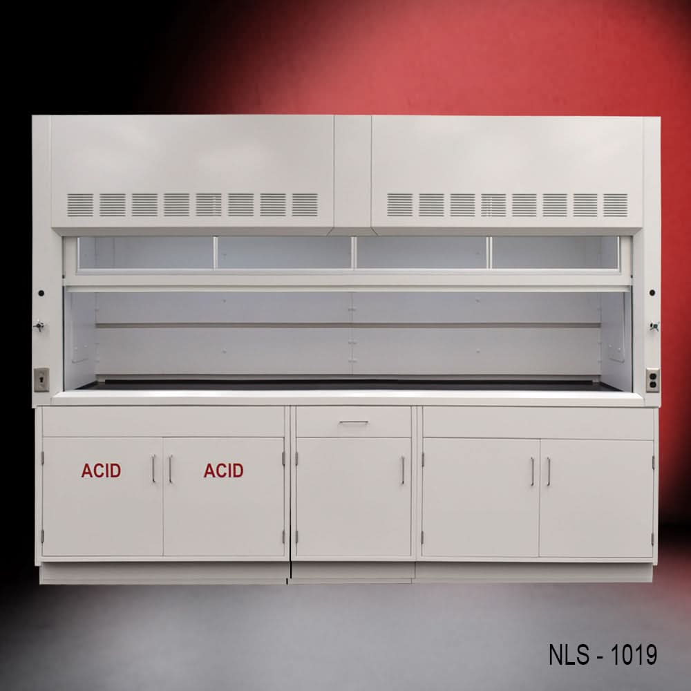 10′ x 48″ Fisher American Fume Hood w/ ACID & General Storage Cabinets