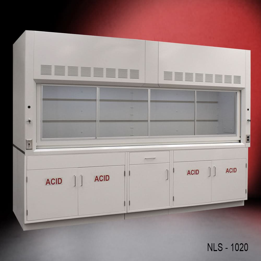 10′ x 48″ Fisher American Fume Hood w/ ACID Storage Cabinets