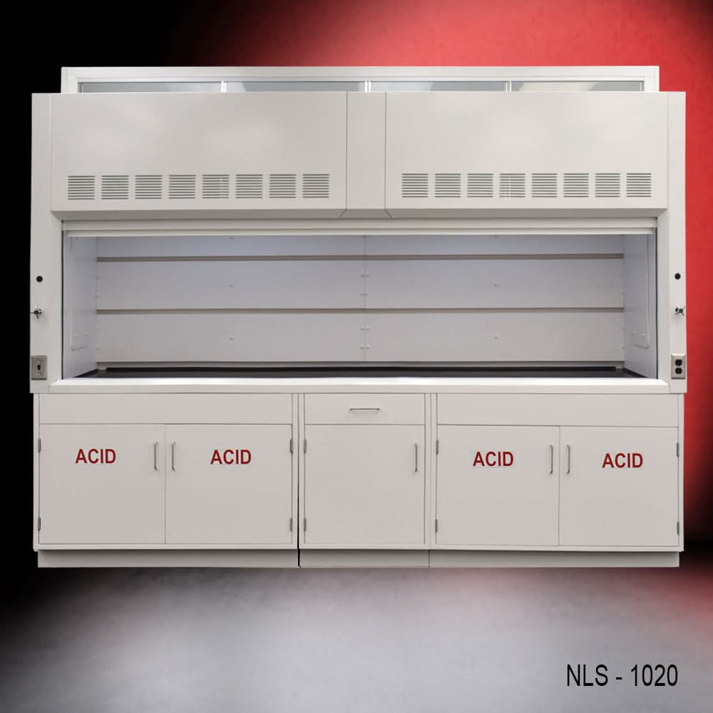 10′ x 48″ Fisher American Fume Hood w/ ACID Storage Cabinets