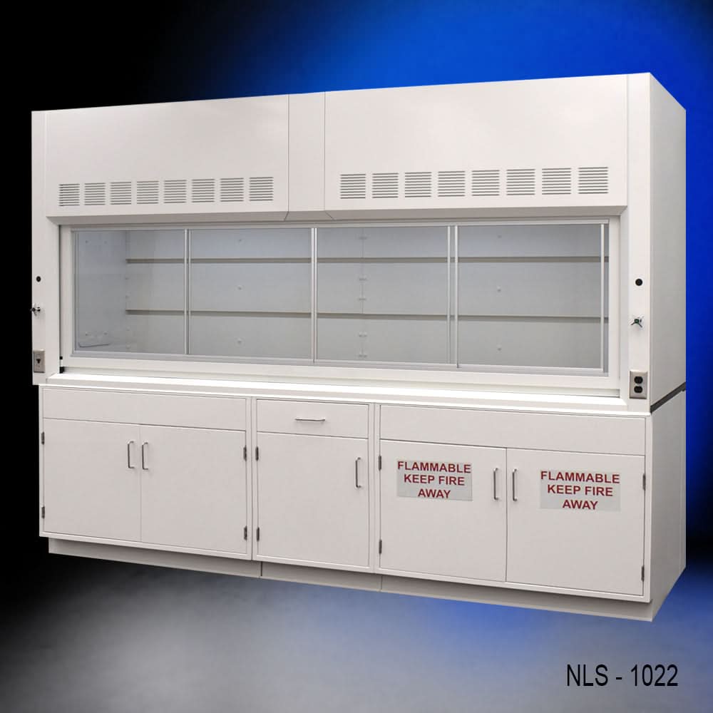 10′ x 48″ Fisher American Fume Hood w/ Flammable & General Storage Cabinets