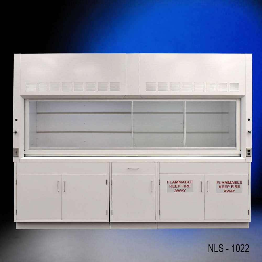 10′ x 48″ Fisher American Fume Hood w/ Flammable & General Storage Cabinets