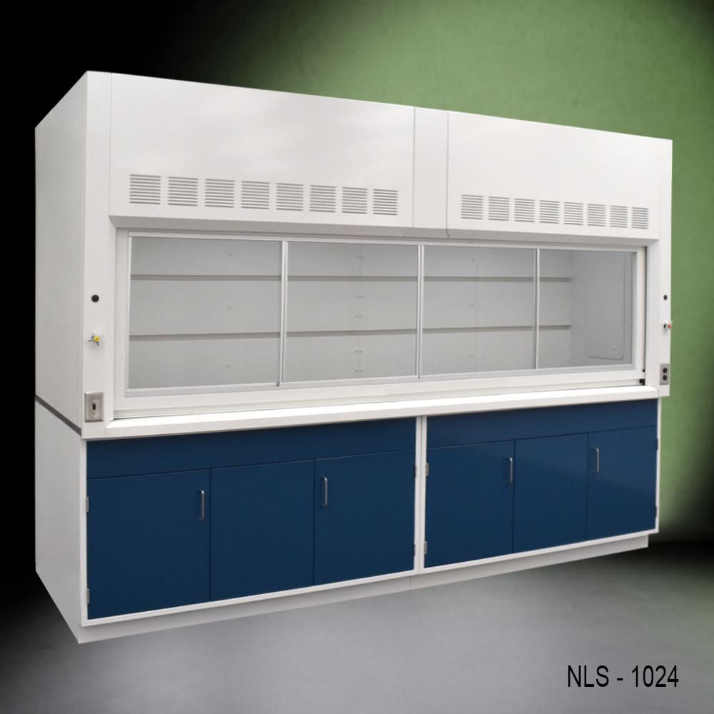 10′ x 48″ Fisher American Fume Hood w/ Blue General Storage Cabinets