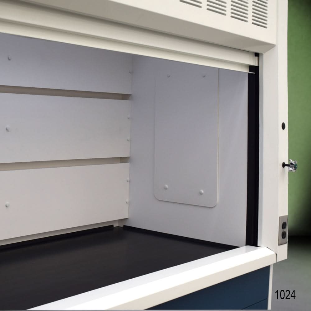 10′ x 48″ Fisher American Fume Hood w/ Blue General Storage Cabinets