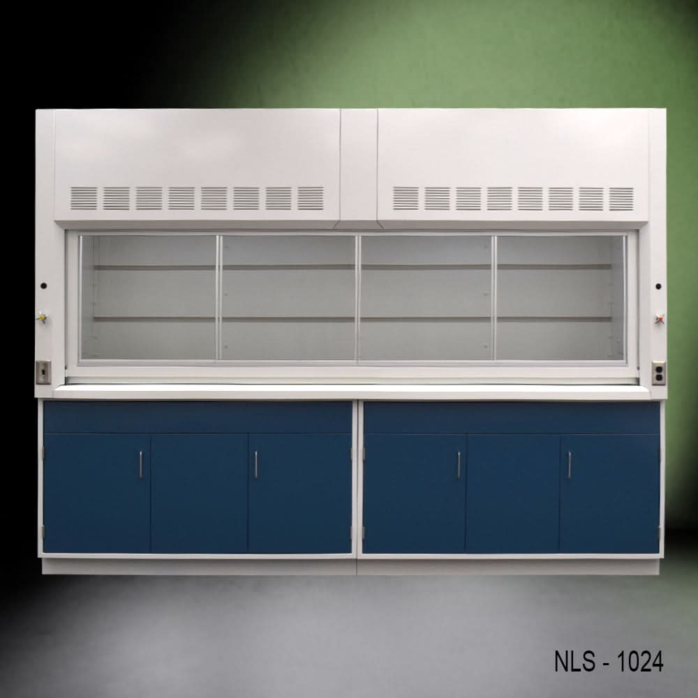 10′ x 48″ Fisher American Fume Hood w/ Blue General Storage Cabinets