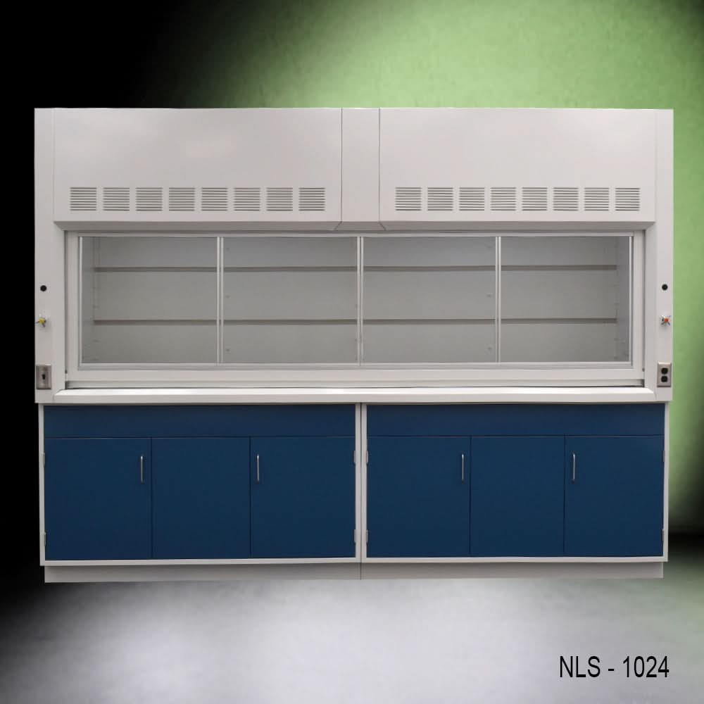 10′ x 48″ Fisher American Fume Hood w/ Blue General Storage Cabinets