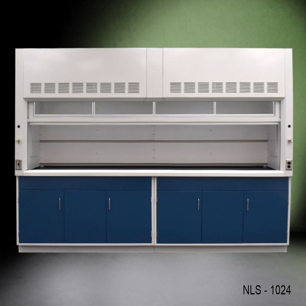 10′ x 48″ Fisher American Fume Hood w/ Blue General Storage Cabinets